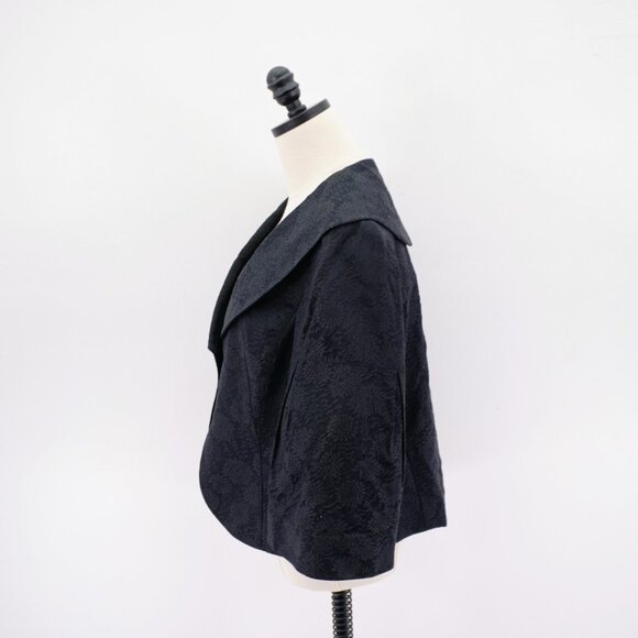 Nine West Black Floral Embroidered Jacquard Cape Collar‎ Silk Cotton Blazer 14 - Picture 5 of 10